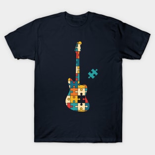 Retro Style Puzzle Offset Style Electric Guitar Silhouette T-Shirt